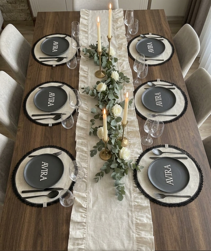 7 Parça Şık Yemek Masası Dekoru | 6 Adet Dantelli Supla ve 1 Adet Runner 40x120