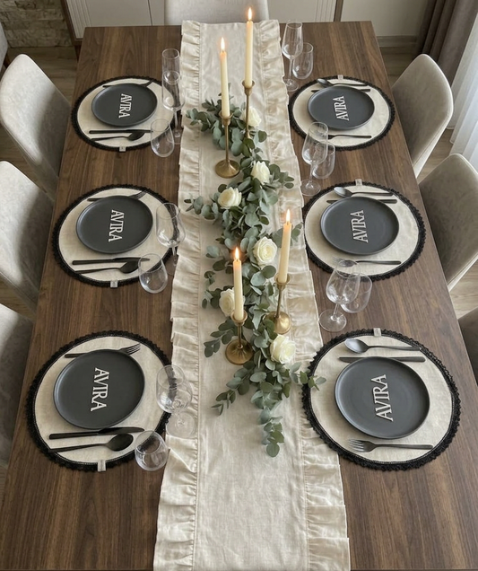 7 Parça Şık Yemek Masası Dekoru | 6 Adet Dantelli Supla ve 1 Adet Runner 40x120