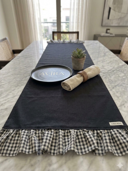 Su İtici Duck Keten Siyah Runner 40x120